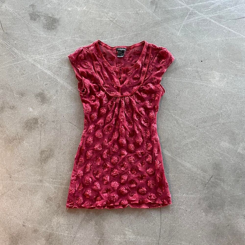 Vintage Romantic Preppy Y2K Sheer Red Top by Eyeshadow